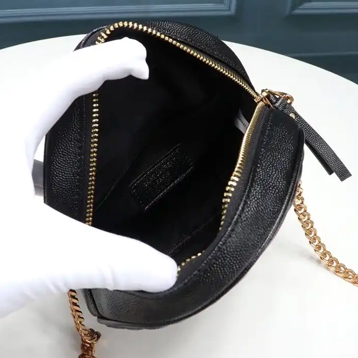 CHEAP Black In Gold Camera Round Vinyle Saint Laurent Grained Matelasse Leather Bag 0324